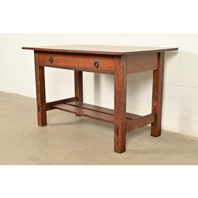 Stickley Brothers Antique Mission Oak Arts & Crafts Desk or Library Table, Newly Refinished For Sale - Image 13 of 13