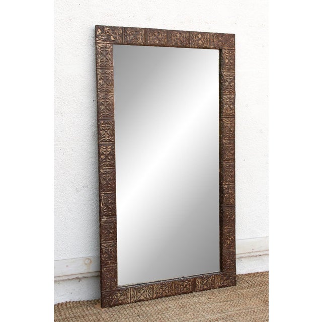 19th Century Large Antique Pressed Tin Tile Floor Mirror For Sale - Image 5 of 8