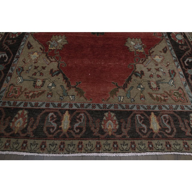 1970s Vintage Turkish Handmade Wool & Cotton Red Area Rug For Sale - Image 9 of 11