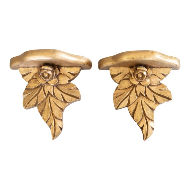 Vintage Italian Gilt Plaster Roses Wall Brackets Shelves - a Pair For Sale