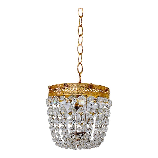 1950s Italian Brass Basket Chandelier For Sale