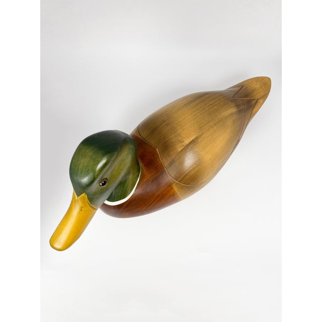 Large Vintage Hand Carved 14" Wood Mallard Duck Decoy by Hummel Woodworking For Sale - Image 9 of 13