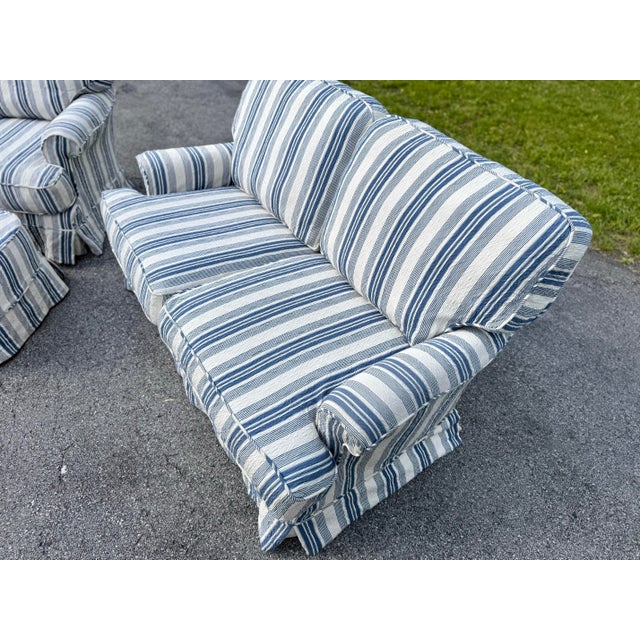 Country Coastal Cottage Style Slipcovered Loveseat, Chair and Ottoman Set by Lillian August Couture / Lee Industries For Sale - Image 9 of 12