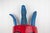 Mexican Large Vintage Hand Carved Red Diablo Costume Mask With Beard & Blue Feathers For Sale - Image 3 of 18