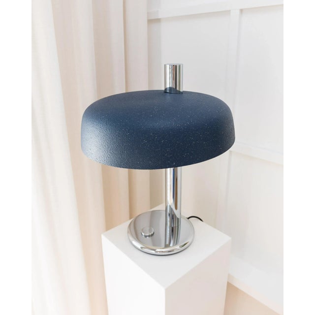 Original 1960s desk lamp by heinz pfaender for hillebrand. The chrome-plated base, in conjunction with the structured...