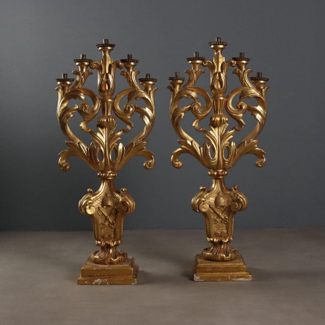 Wood Gilded Wooden Torch Holders, Set of 2 For Sale - Image 7 of 7