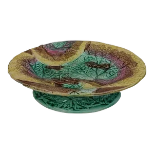 Antique Majolica Begonia Leaf Compote
