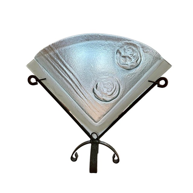 Studio Art Glass Fan Vase Wrought Iron Stand For Sale - Image 11 of 11