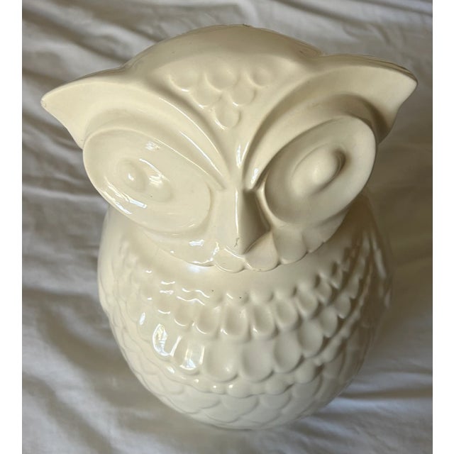 The monochromatic bisque colored finish on this vintage 1940's ceramic owl cookie jar gives it a very chic and modern Pop...