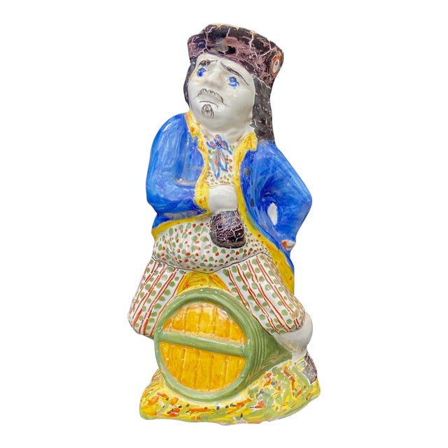 Antique Ceramic Toby Jug, Colonial Man Sitting on Keg For Sale