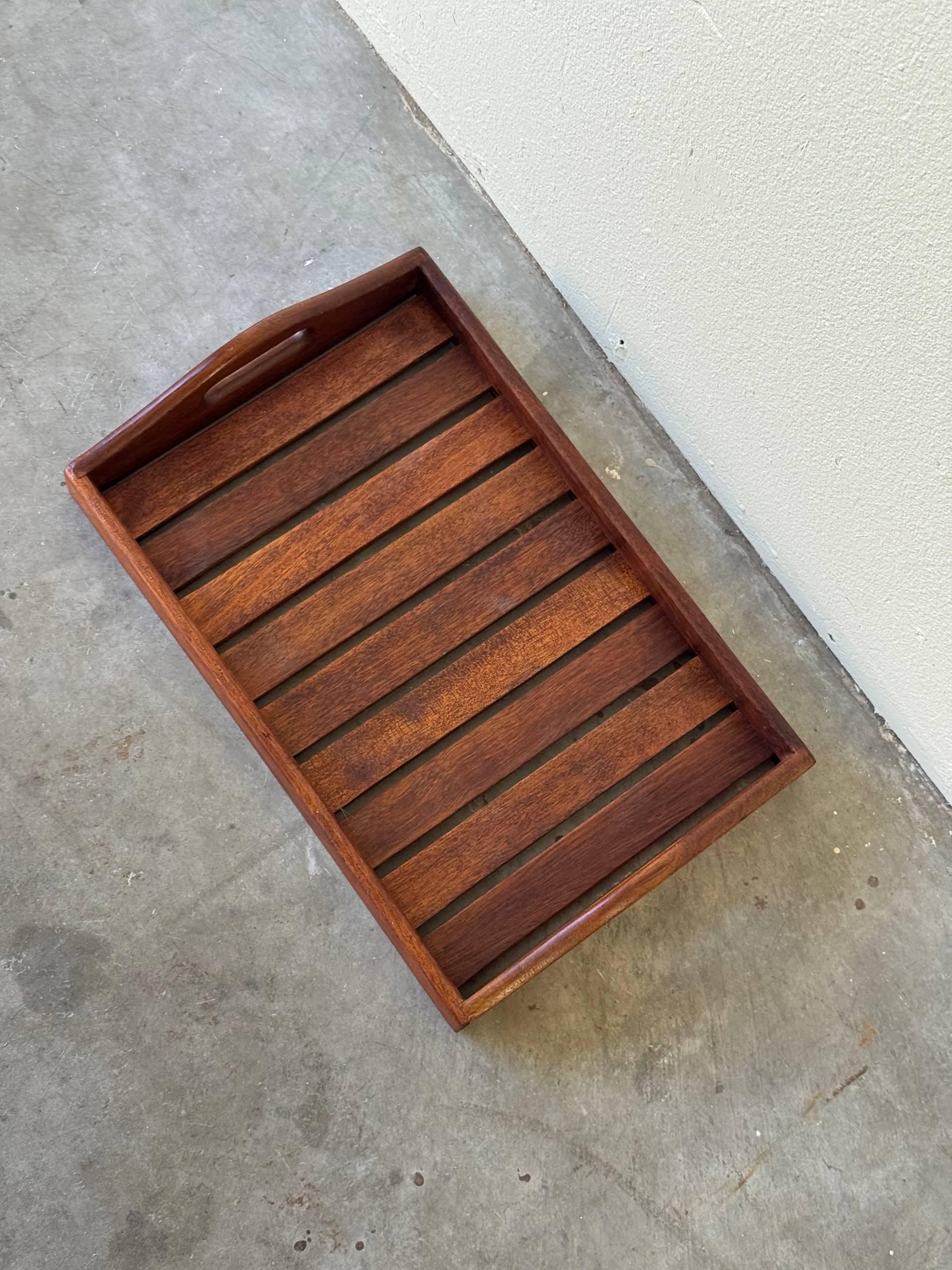 Vintage Danish Teak Serving Tray – Mid-Century Modern Slatted Wood