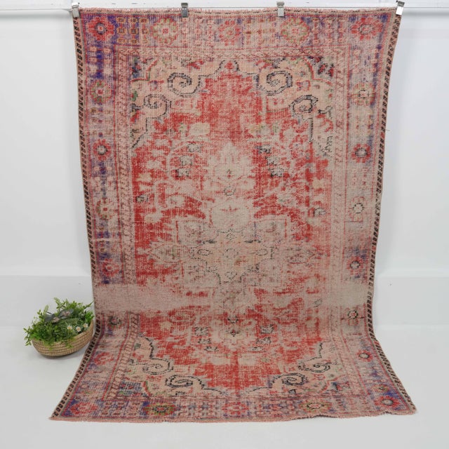1970s Vintage Handmade Wool Cotton Red Area Rug For Sale - Image 9 of 12