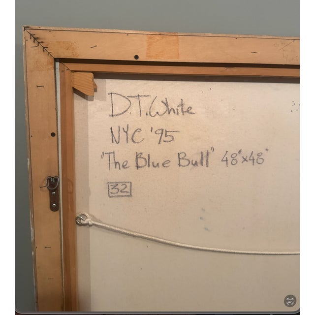 1990s 1990s Dt White " the Blue Bull" Oil on Canvas Painting For Sale - Image 5 of 5