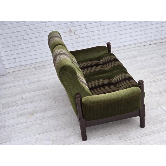 Vintage Scandinavian Two-Seater Sofa in Green Furniture Velour and Beech, 1970s For Sale - Image 12 of 18
