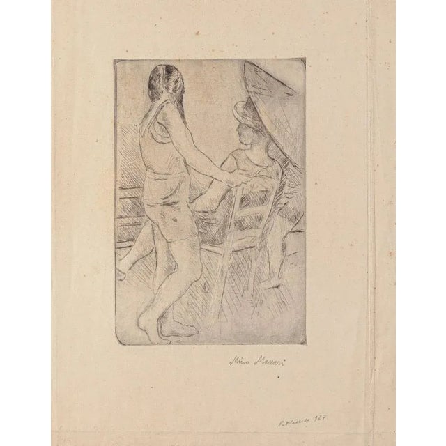 Figure is an original modern artwork realized by the Italian artist Mino Maccari (Siena, 1898 - Rome, 1989). Original dry-...