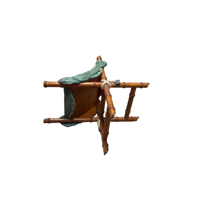 Vintage Faux Bois Draped Stool With Carved Bamboo X-Frame For Sale - Image 9 of 10