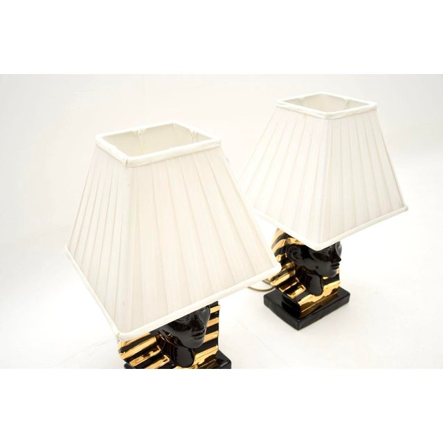 Vintage Italian Ceramic Pharaoh Table Lamps, 1980s, Set of 2 For Sale - Image 10 of 11