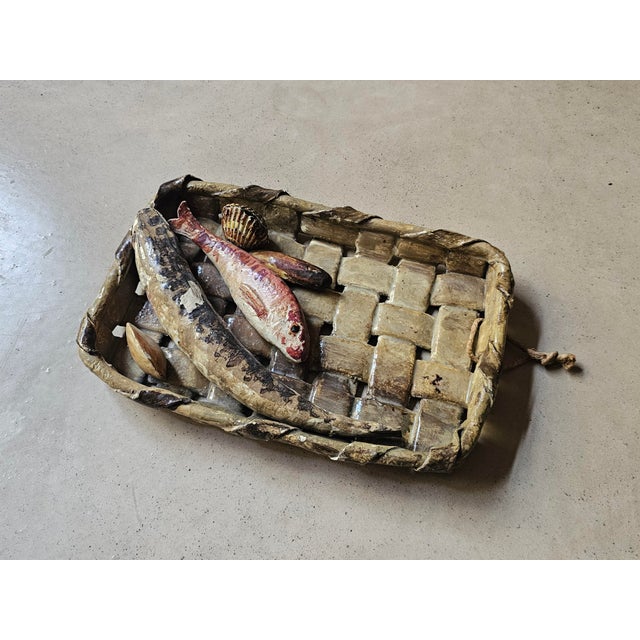 Beige Neapolitan Ceramic Baskets Wall Sculptures with Fish and Seafood by V. Sostegno, 1950s, Set of 2 For Sale - Image 8 of 14
