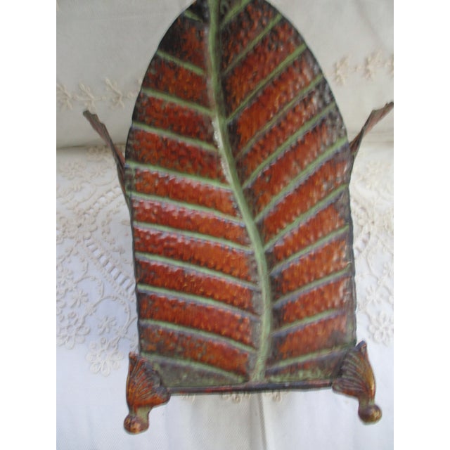 Vintage Deep Bronze & Green Metal Tropical Leaf Wastebasket For Sale - Image 4 of 7