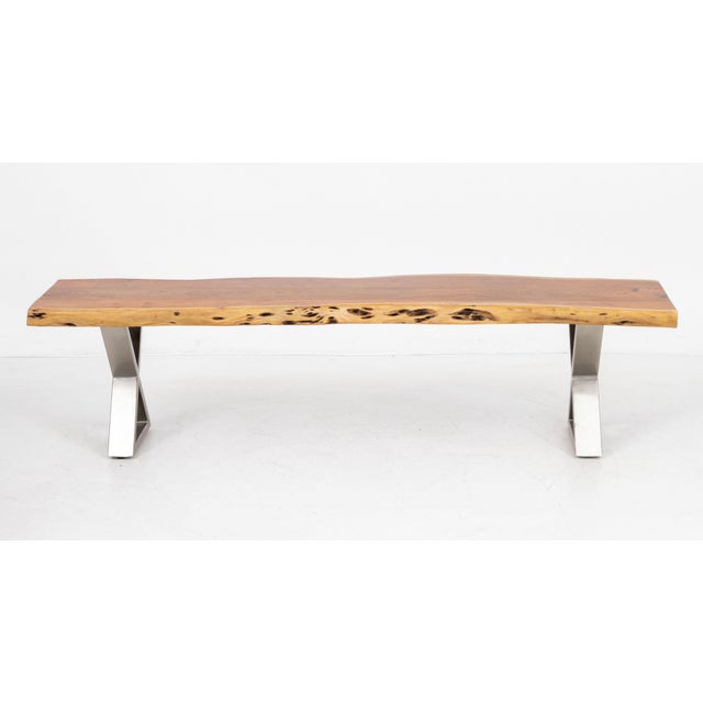 Live Edge Wood Bench With X-Form Legs For Sale - Image 9 of 9