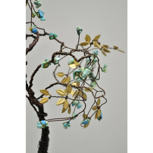 Copper Wire Bonsai Tree Brass Leaves Stone Fruit Sculpture Chairish