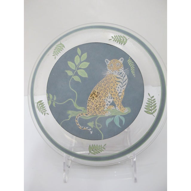 Lynn Chase Sitting Left Jaguar Jungle Cat Glass 8 1/4" Salad Plate Set of 2 For Sale - Image 12 of 12