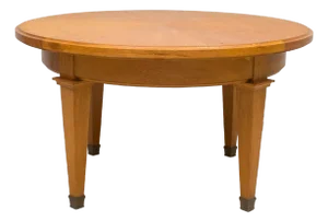 French Circular Coffee Table in Oak on Tapered Legs Ending in Brass Sabots