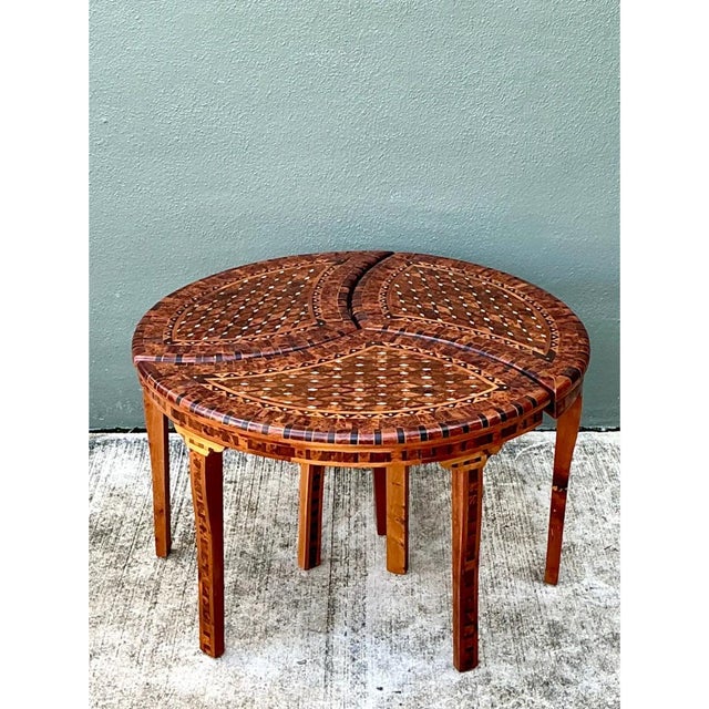 Vintage Geometric Inlaid Wood Coffee Table For Sale - Image 10 of 12