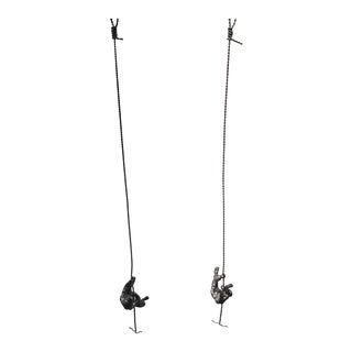 Large Pair 43" Vintage Climbing Man Sculptures Global Views Handcrafted Cast Iron For Sale