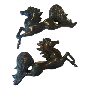 Vintage Midcentury Ceramic Black Pegasus Horses Wall Decor Pair