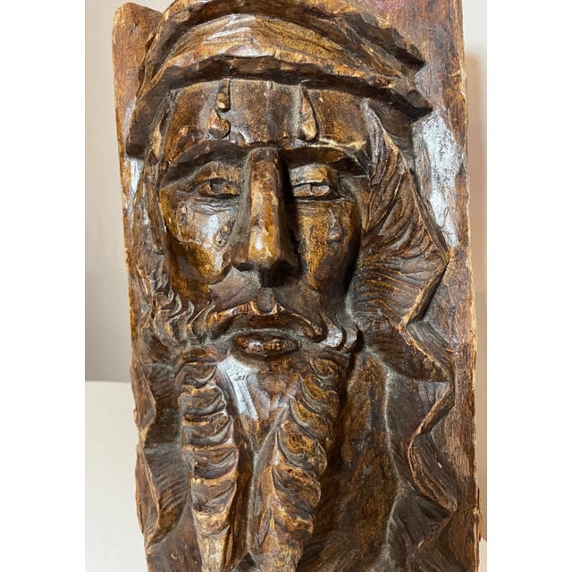 Large Antique Hand Carved Wood Folk Art Religious Jesus Christ Sculpture Bust For Sale - Image 11 of 13