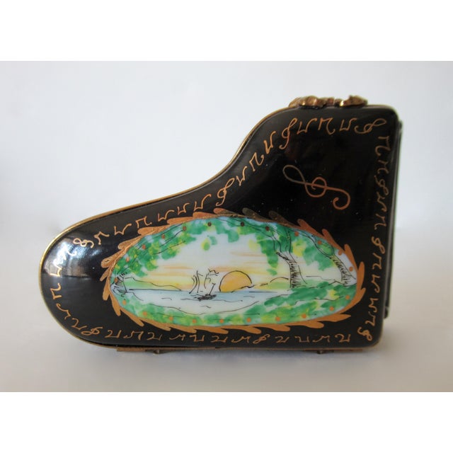 Limoges, France Rochard, Hand-Painted Baby Grand Piano Enameled Porcelain Trinket Box For Sale - Image 9 of 14
