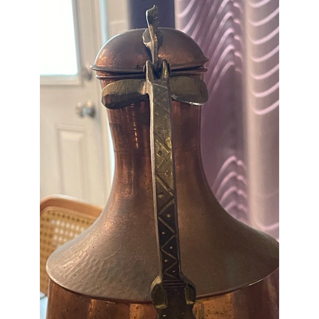 Antique 19th Century Turkish Hammered Copper Pitcher With Brass Handle Water Pot For Sale - Image 4 of 11