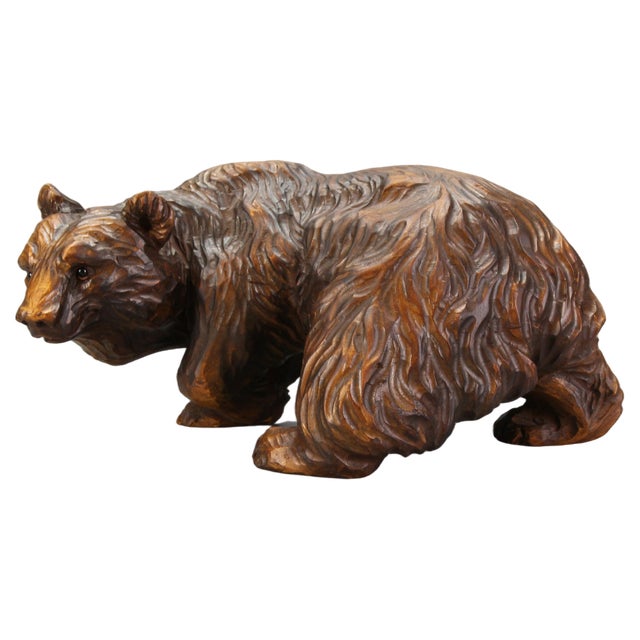 Hand Carved Bear Figure with Glass Eyes, Germany, 1930s For Sale
