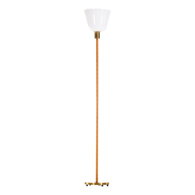 Brass and Leather Floor Lamp from Nordiska Kompaniet, 1950s For Sale