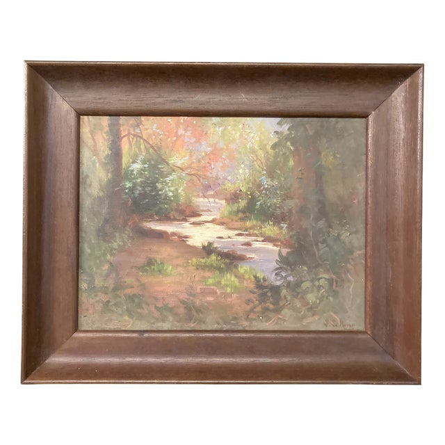 L. Le Royan, Landscape with a Stream, 1950s, Oil on Canvas, Framed For Sale