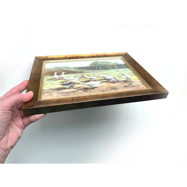 Realism Framed Goose Original Painting Summer Landscape For Sale - Image 3 of 15