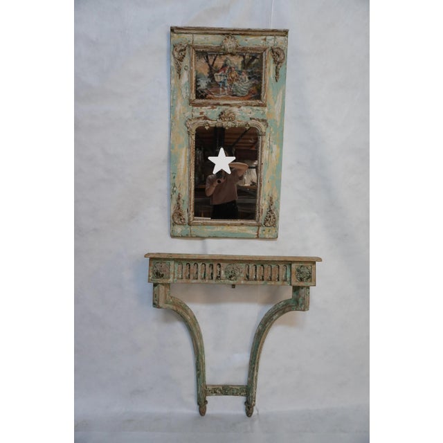 French Louis XVI Style Painted Console & Mirror from MLA Early 19th-century painted console and mirror in the Italian...