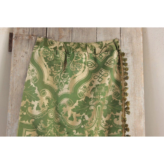 Antique French Green Silk Brocatelle Bed Curtain Hanging W ...