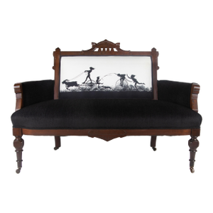 Late 19th Century Eastlake Loveseat Featuring Black and White Silhouette