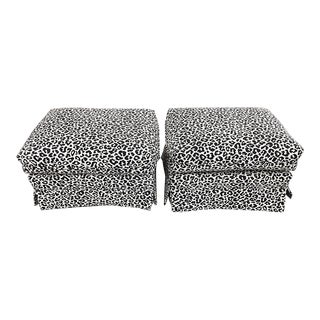 Pair of Ethan Allen Style Leopard Print Ottomans on Wheels For Sale