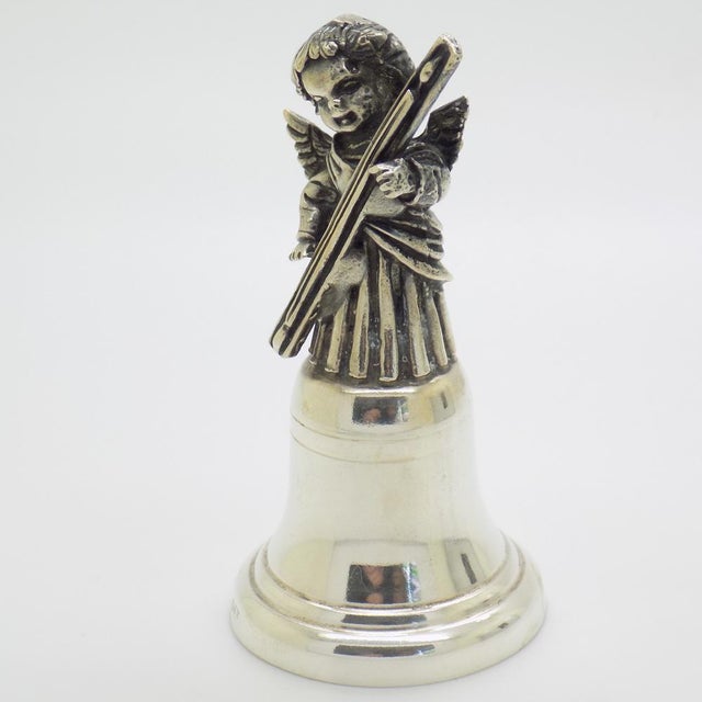 Vintage Italian Handmade Silver Angel with Instrument Bell by Brandimarte, Florence, 1980s For Sale - Image 3 of 13