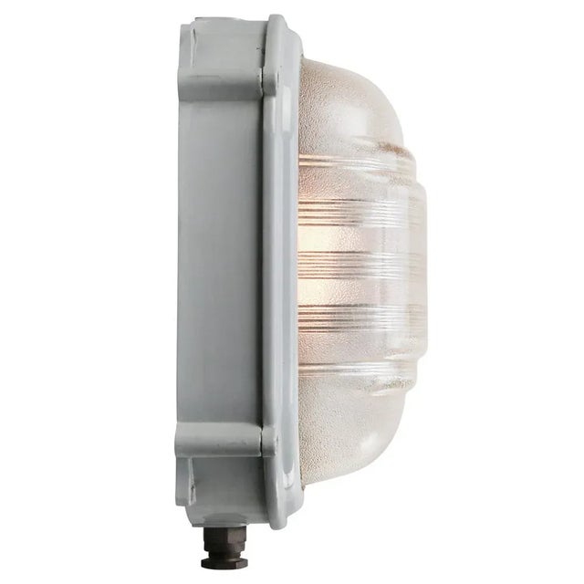 Metal Industrial Gray Metal & Prismatic Glass Bulkhead Sconce from Coughtrie of Glasgow, 1950s For Sale - Image 7 of 7