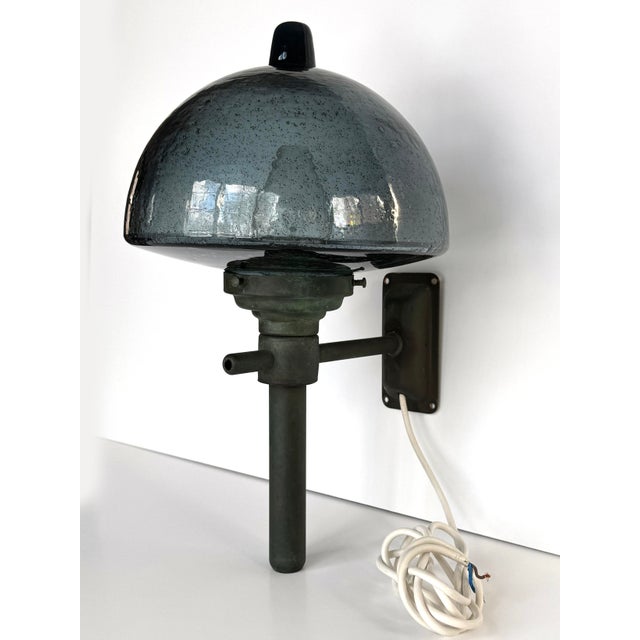 Mid 20th Century Vintage Danish Copper and Blue Glass Exterior Torch Light For Sale - Image 5 of 11