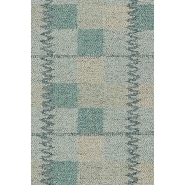 2010s Rug & Kilim’s Scandinavian Style Rug in Teal Blue Tones With Geometric Patterns For Sale - Image 5 of 7