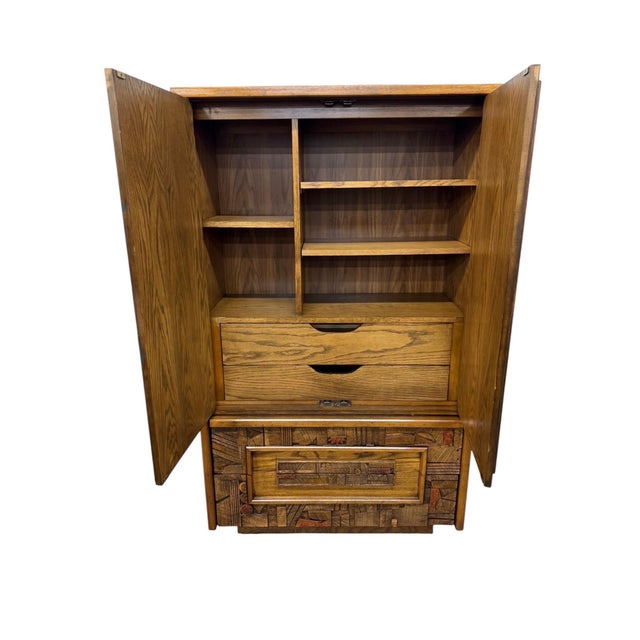 Lane Furniture Mid-Century Modern Lane Pueblo Brutalist Oak Armoire For Sale - Image 4 of 9