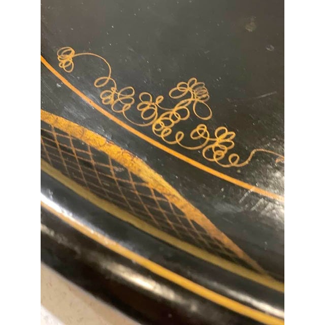 Victorian Antique 1870s Very Rare Oversized Victorian Napoleon 111 Second Empire Design Ebonized Lacquer Wood Parlor Tray For Sale - Image 3 of 11