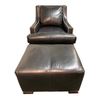 Vanguard Furniture Leather Arm Chair + Ottoman For Sale