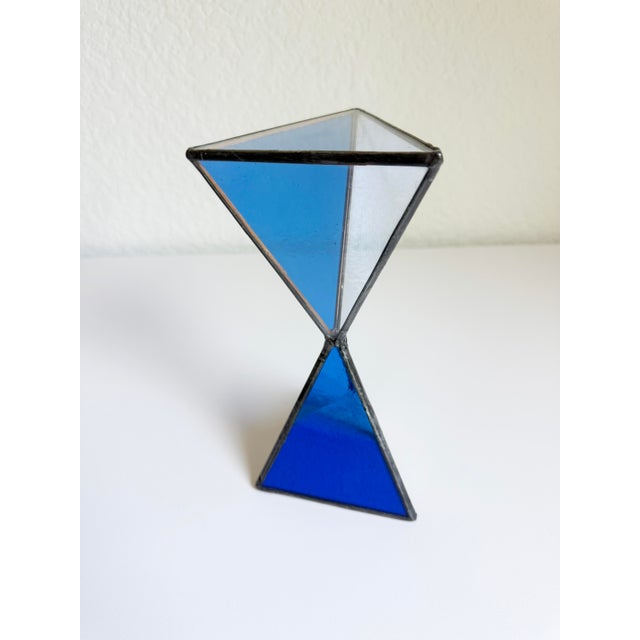 1970s Cobalt Stained Glass Hourglass For Sale In Sacramento - Image 6 of 6