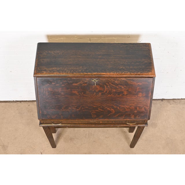 Globe Wernicke Mission Oak Arts & Crafts Drop Front Secretary Desk With Leaded Glass Barrister